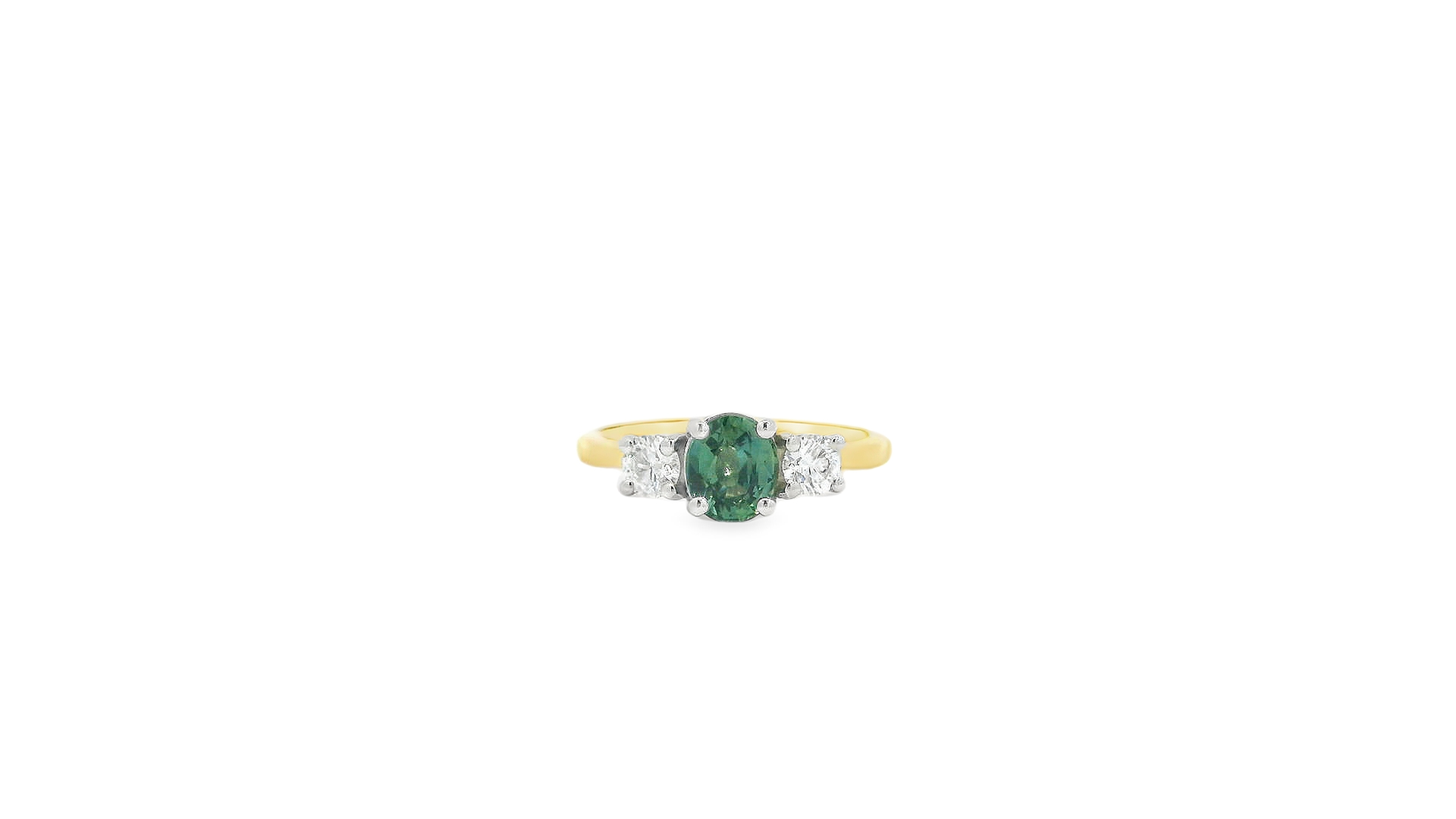 18ct Gold Platinum Teal Sapphire and Diamond Trilogy ring 18ct Gold Platinum Teal Sapphire and Diamond Trilogy ring