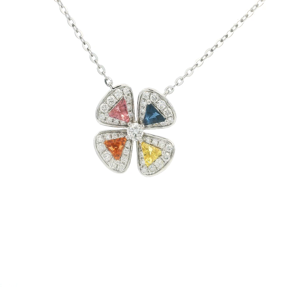 18ct White Gold Multi Coloured Sapphire Diamond pendant chain 18ct White Gold Multi Coloured Sapphire Diamond pendant chain