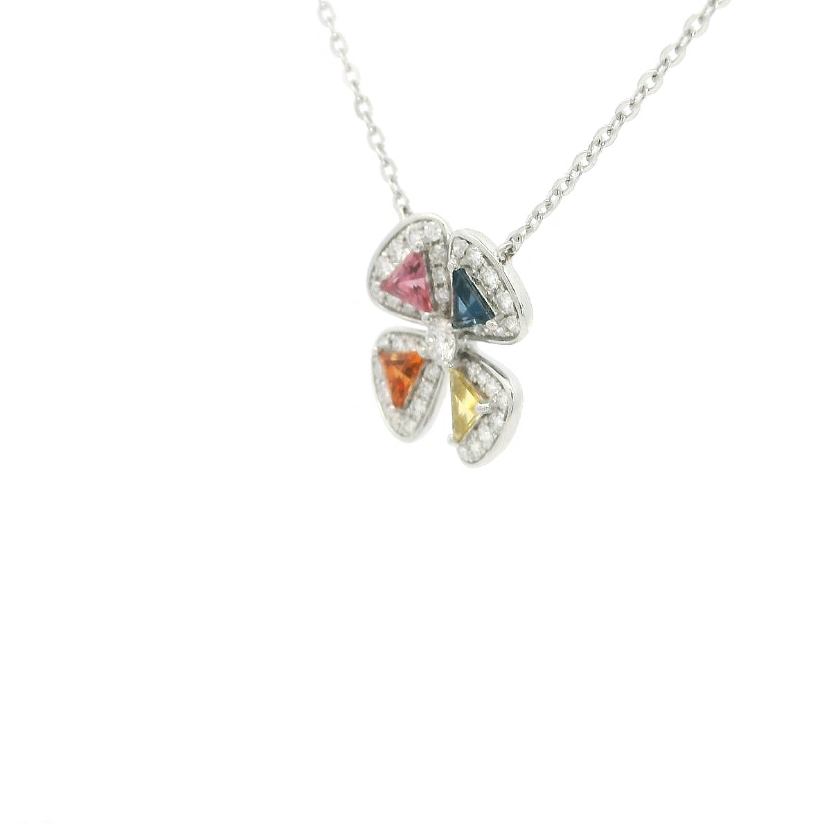 18ct White Gold Multi Coloured Sapphire Diamond pendant chain 18ct White Gold Multi Coloured Sapphire Diamond pendant chain