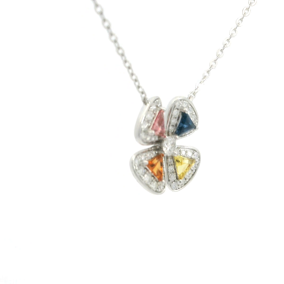 18ct White Gold Multi Coloured Sapphire Diamond pendant chain 18ct White Gold Multi Coloured Sapphire Diamond pendant chain