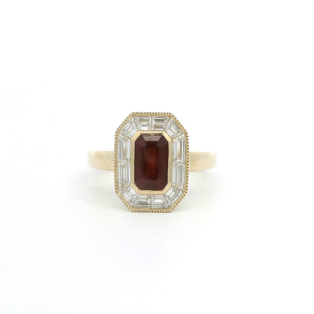 18ct Gold Ruby and Baguette Diamond Cluster ring 18ct Gold Ruby and Baguette Diamond Cluster ring