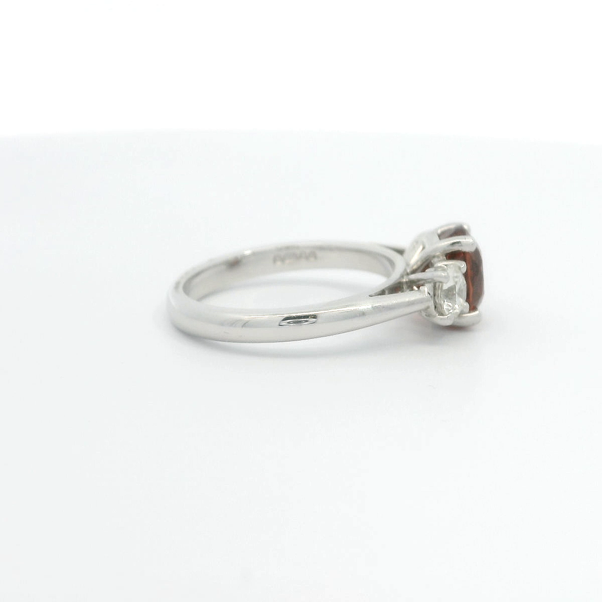 18ct White Gold 3-Stone Orange/Red Sapphire & Diamond Ring 18ct White Gold 3-Stone Orange/Red Sapphire & Diamond Ring