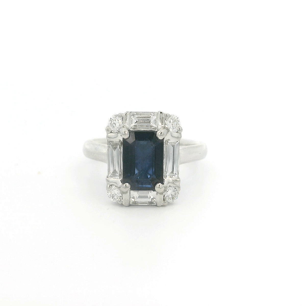 Platinum Emerald cut Sapphire Baguette Diamond cluster ring Platinum Emerald cut Sapphire Baguette Diamond cluster ring
