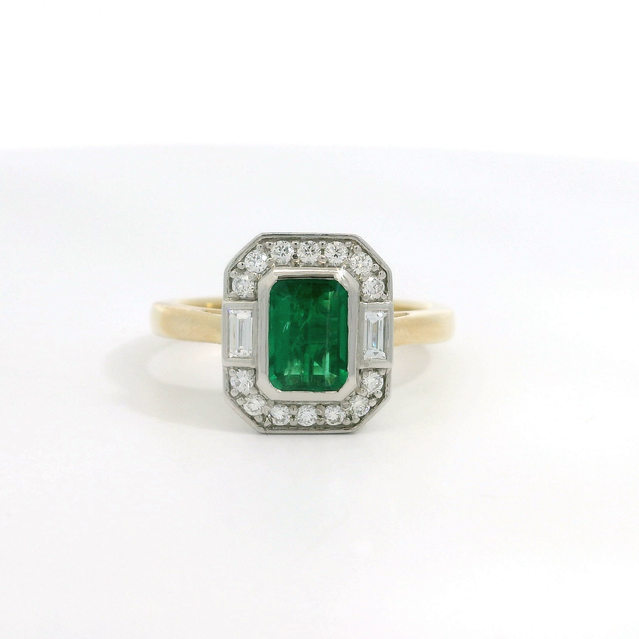 18ct Gold Platinum Emerald Baguette Diamond cluster ring 18ct Gold Platinum Emerald Baguette Diamond cluster ring