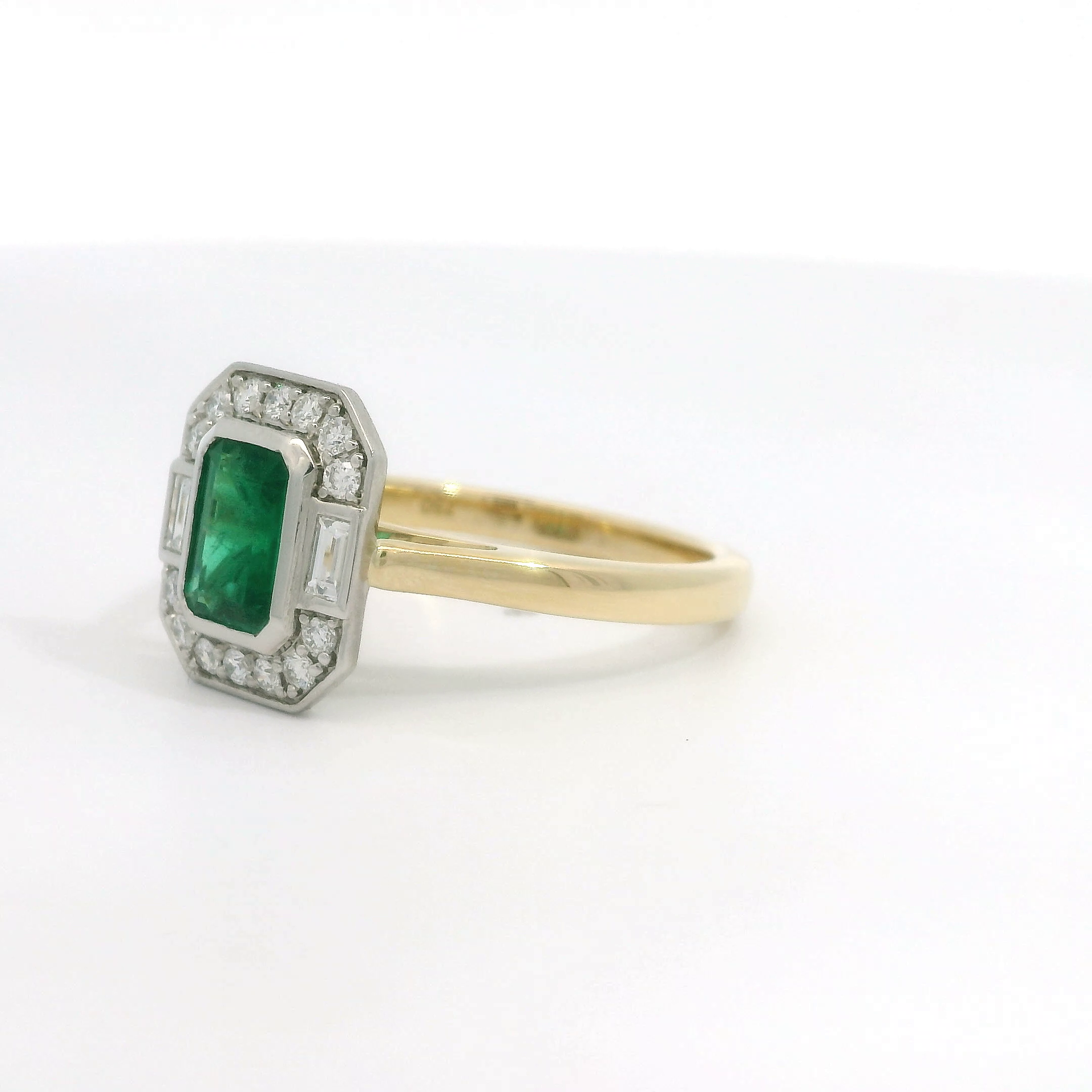 18ct Gold Platinum Emerald Baguette Diamond cluster ring 18ct Gold Platinum Emerald Baguette Diamond cluster ring