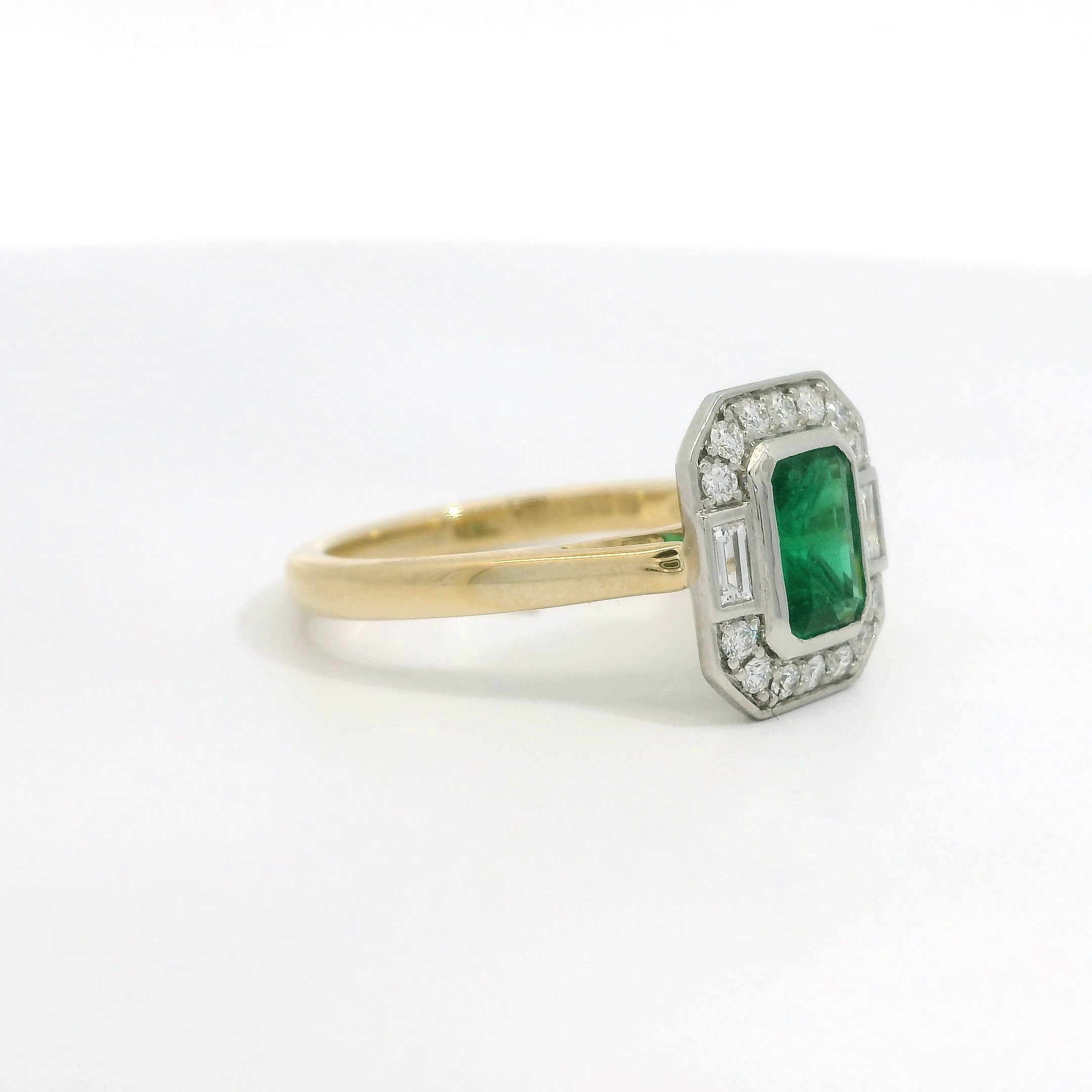 18ct Gold Platinum Emerald Baguette Diamond cluster ring 18ct Gold Platinum Emerald Baguette Diamond cluster ring