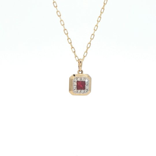 Yellow Gold Necklace With Square Cut Ruby | My Jeweler